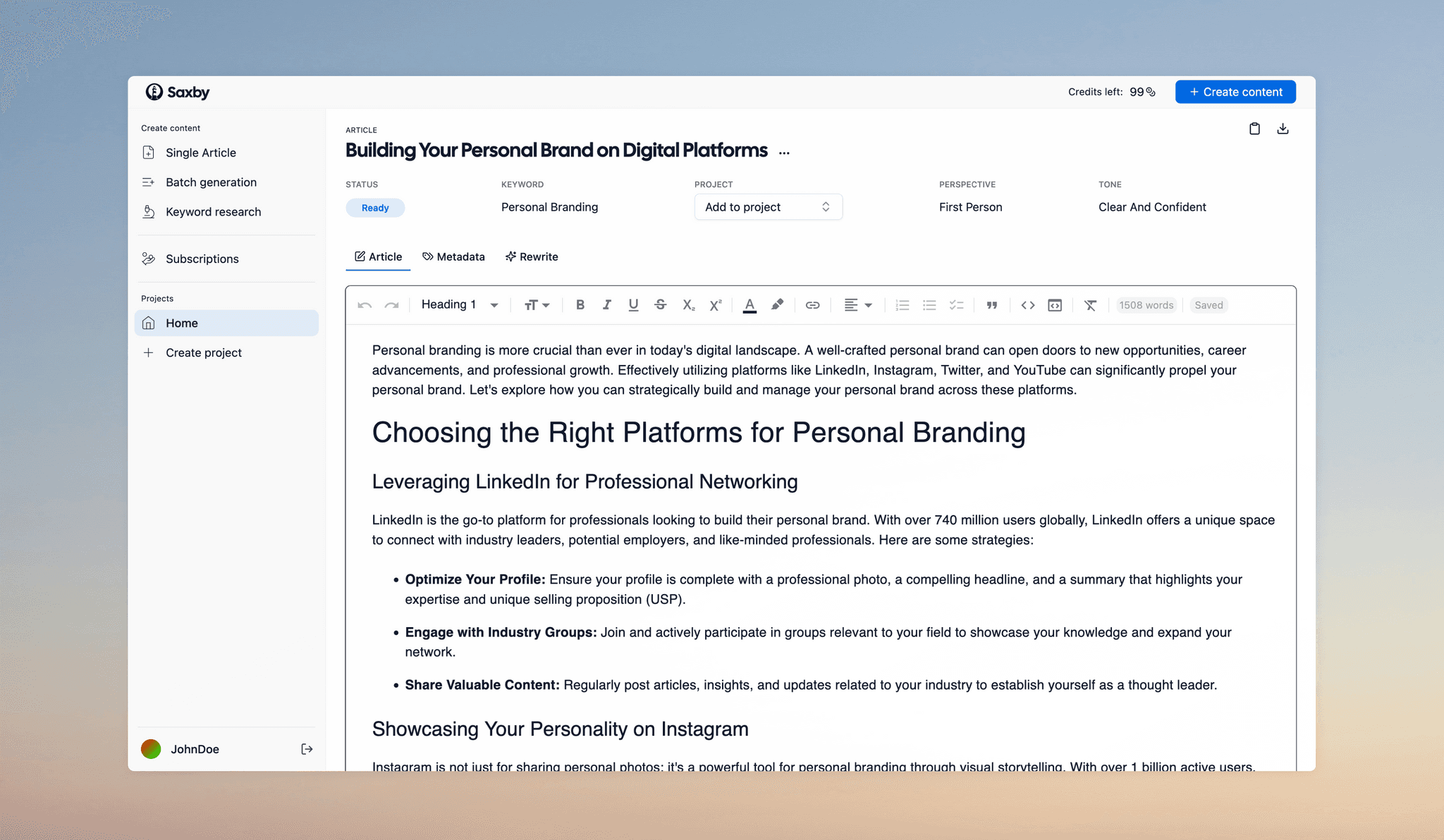 Saxby ai article writer seo optimized free fast